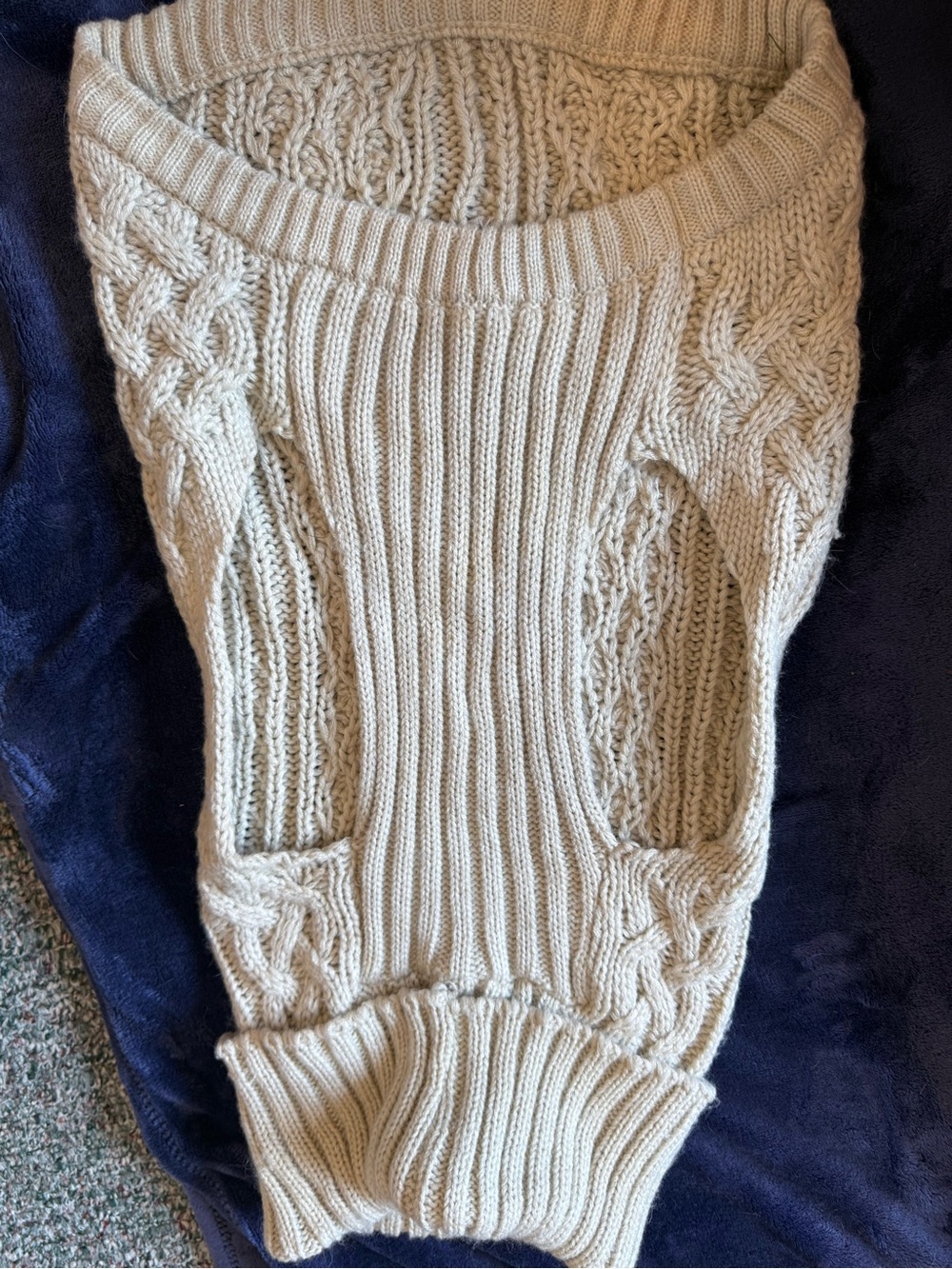 Cream Cable Knit dog Sweater - Classic Ribbed Pullover